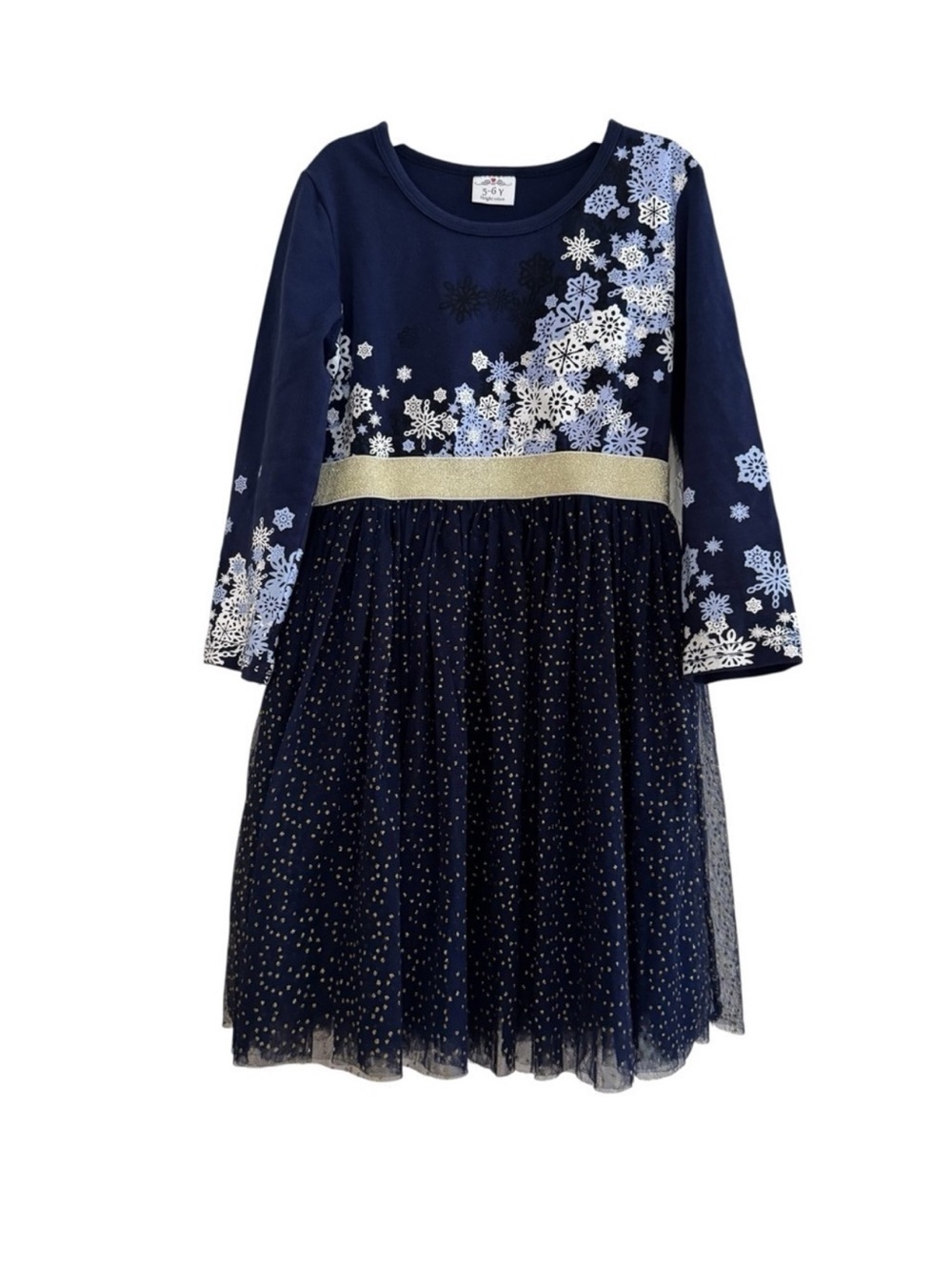 Navy Blue Snowflakes Christmas Dress Gold Glitter Dots Tutu Skirt Girls 5-6